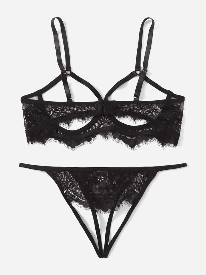 Lace Sexy Breastless Lingerie Set Back View
