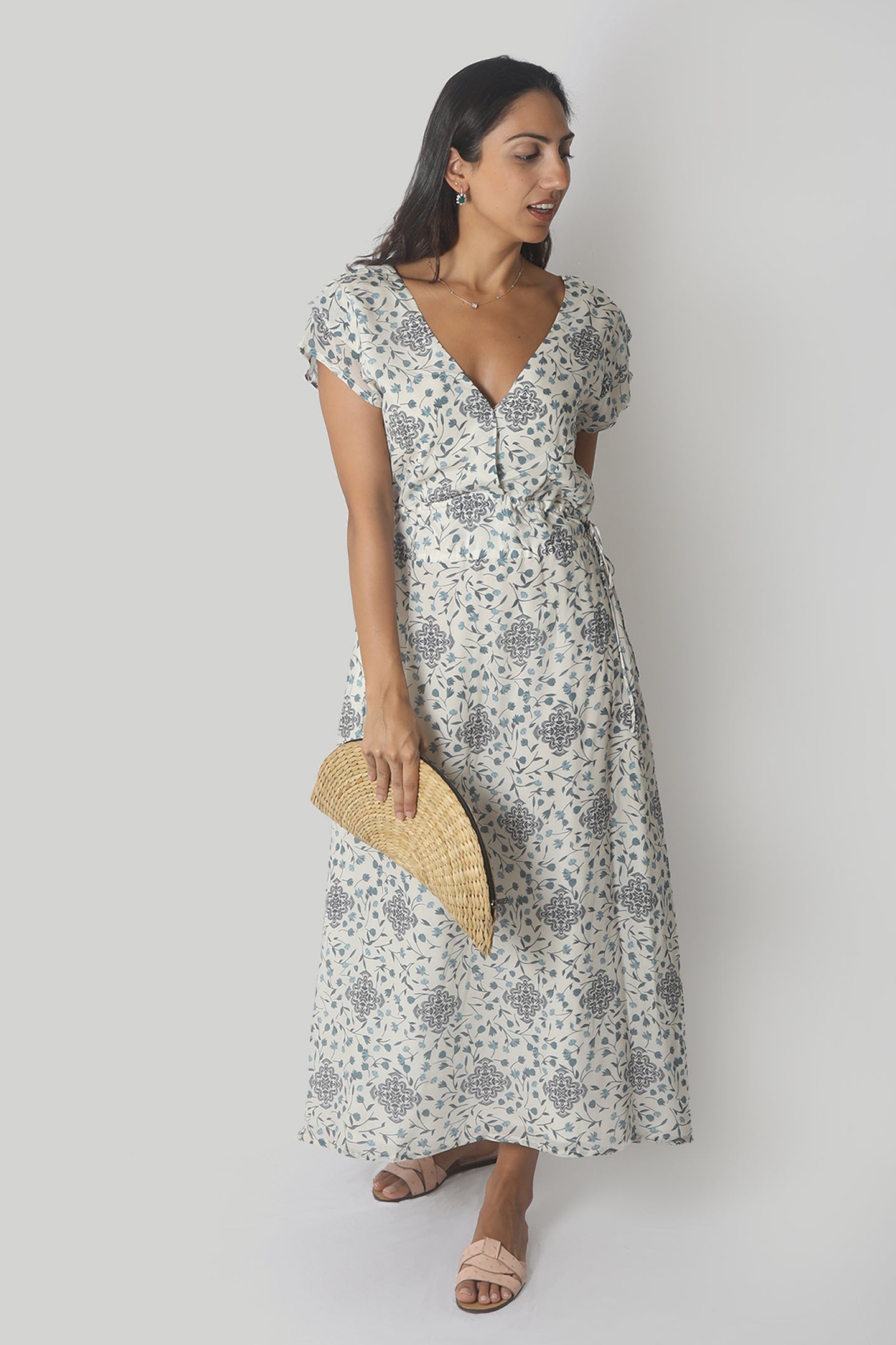 Sapphire Haze Drawstring Maxi Dress