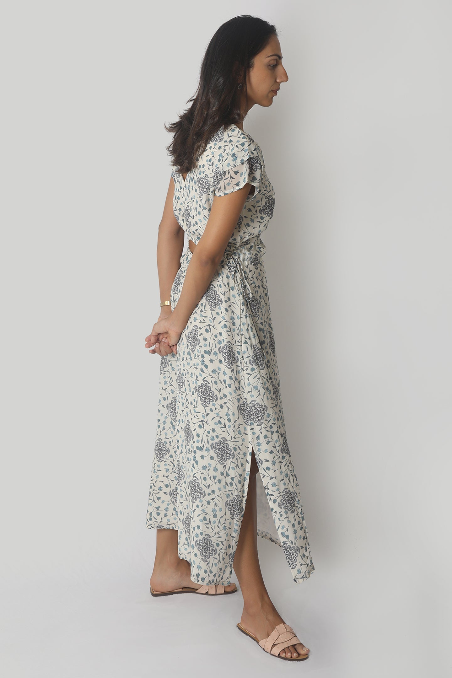 Sapphire Haze Drawstring Maxi Dress