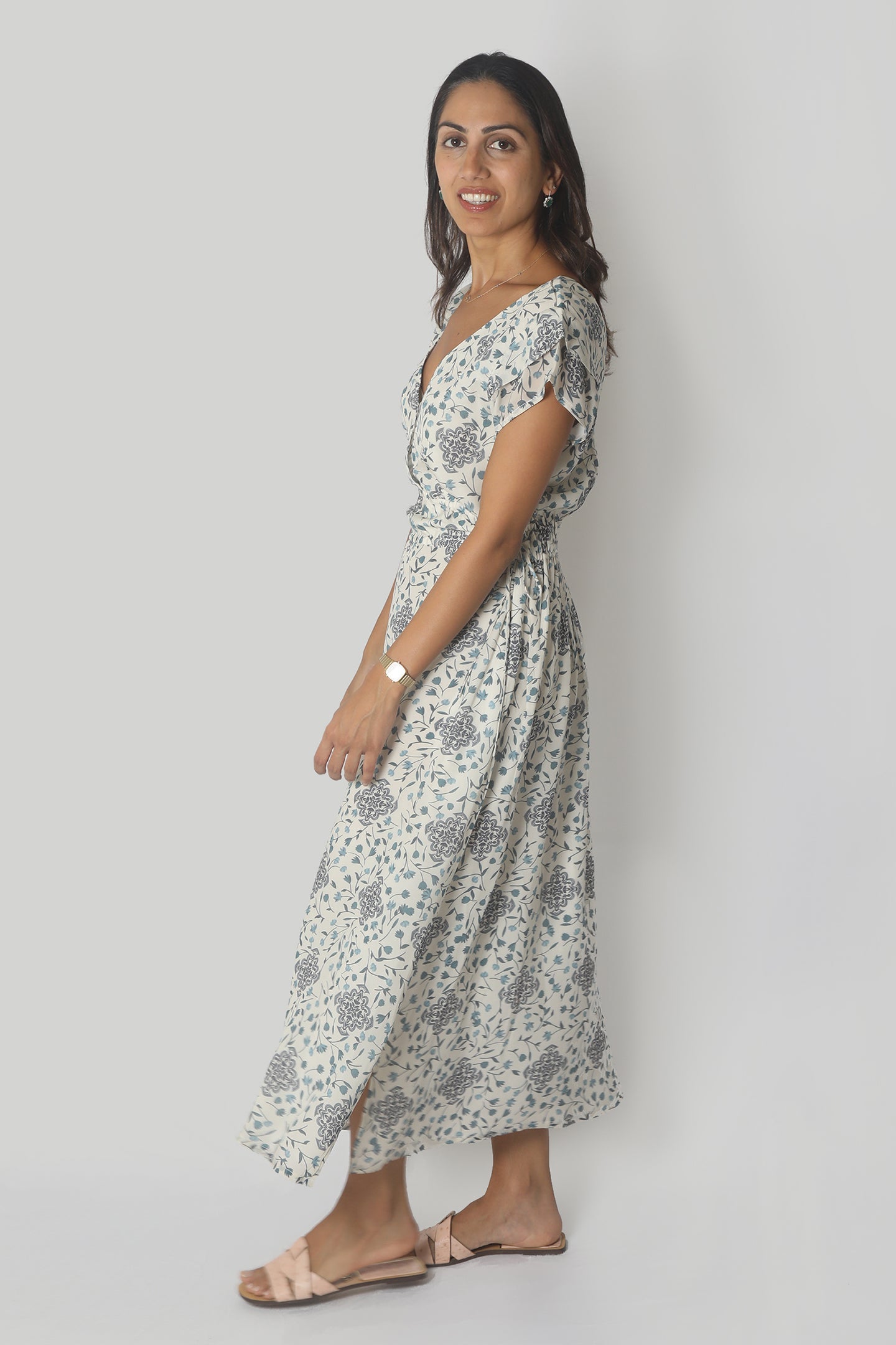 Sapphire Haze Drawstring Maxi Dress