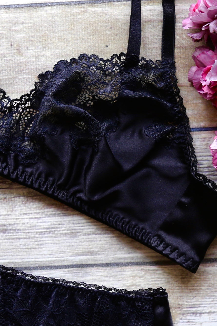 Tonya silk black Lingerie Set
