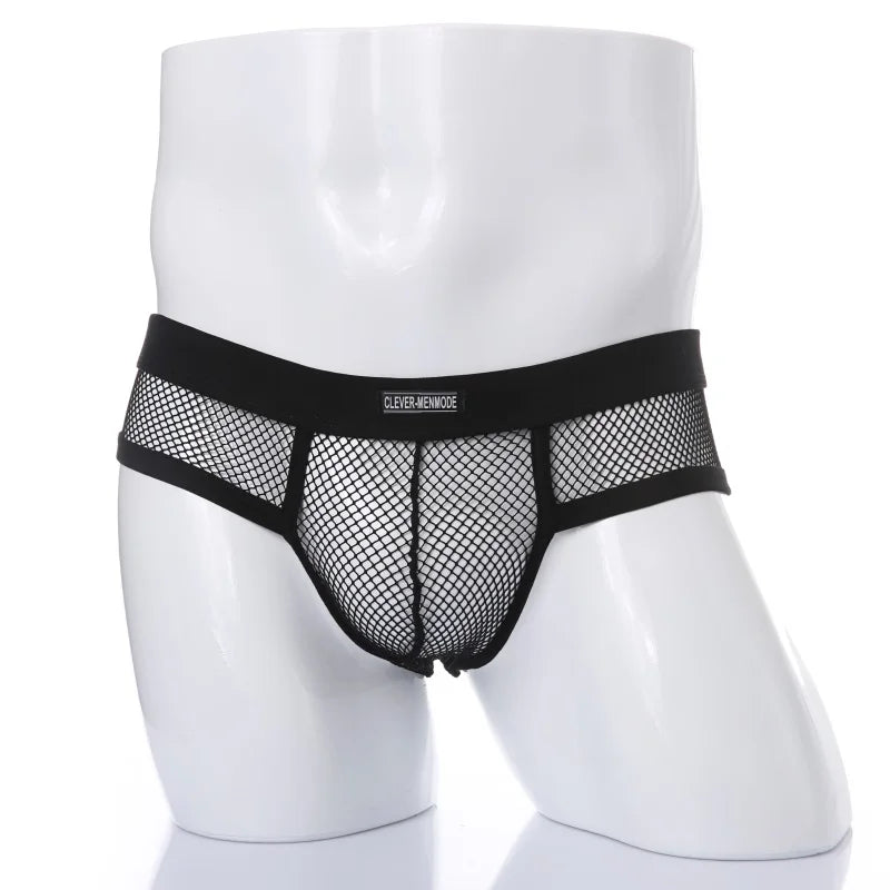 CLEVER-MENMODE Men Mesh Underwear Sexy Briefs Transparent Summer Breathable Lingerie Panties Shorts Low-rise Net Mens Underpants