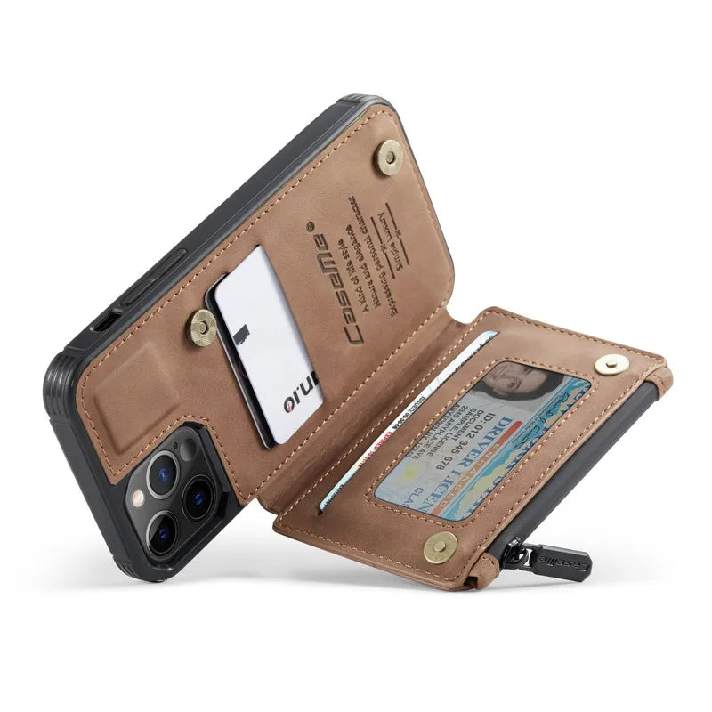 Retro Luxury Zipper Wallet Case for iPhone 11 12 13 mini Pro Max XR SE2020 XS 7 8 Plus Case CASEME Leather Card Back Funda Cover