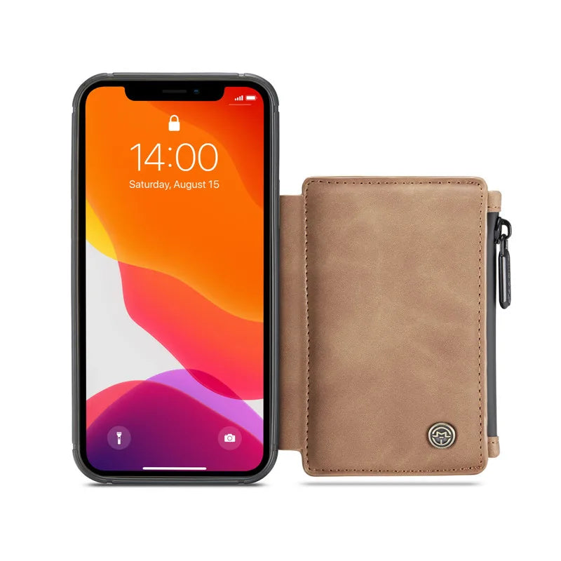 Retro Luxury Zipper Wallet Case for iPhone 11 12 13 mini Pro Max XR SE2020 XS 7 8 Plus Case CASEME Leather Card Back Funda Cover