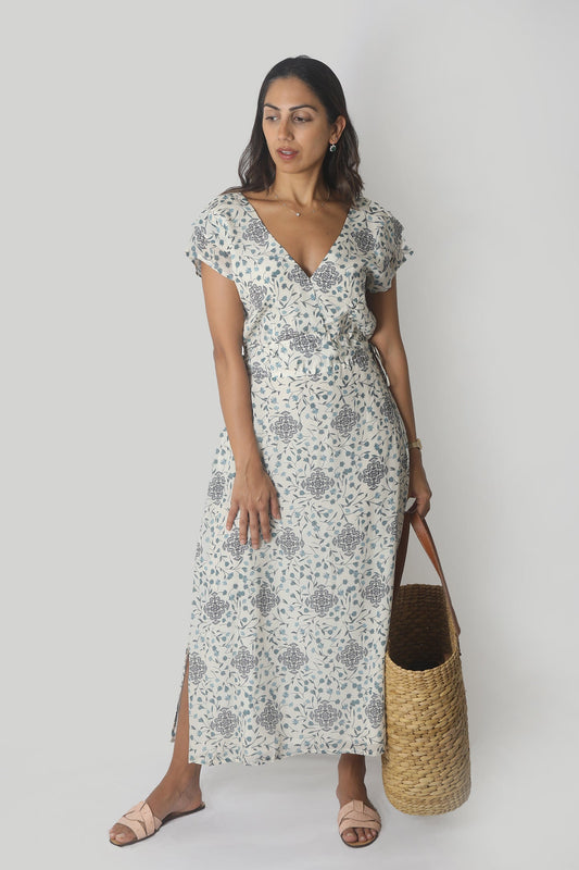 Sapphire Haze Drawstring Maxi Dress