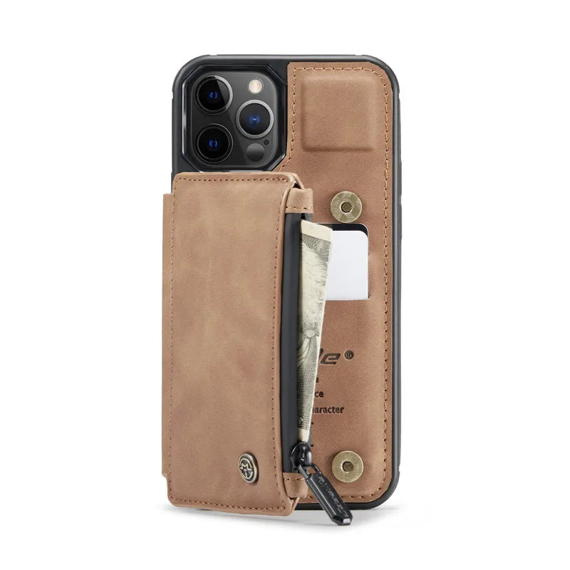 Retro Luxury Zipper Wallet Case for iPhone 11 12 13 mini Pro Max XR SE2020 XS 7 8 Plus Case CASEME Leather Card Back Funda Cover