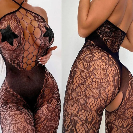 Mesh Crotchless Babydoll Lingerie Bodystocking